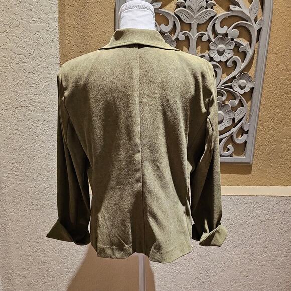 Studio 1 S14 Olive Green Faux Suede Blazer Minimalist Classic 90's Retro Vintage - Picture 4 of 12